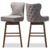 Baxton Studio Gradisca Grey Button-Tufted Upholstered Swivel Barstool, PK2 129-7073